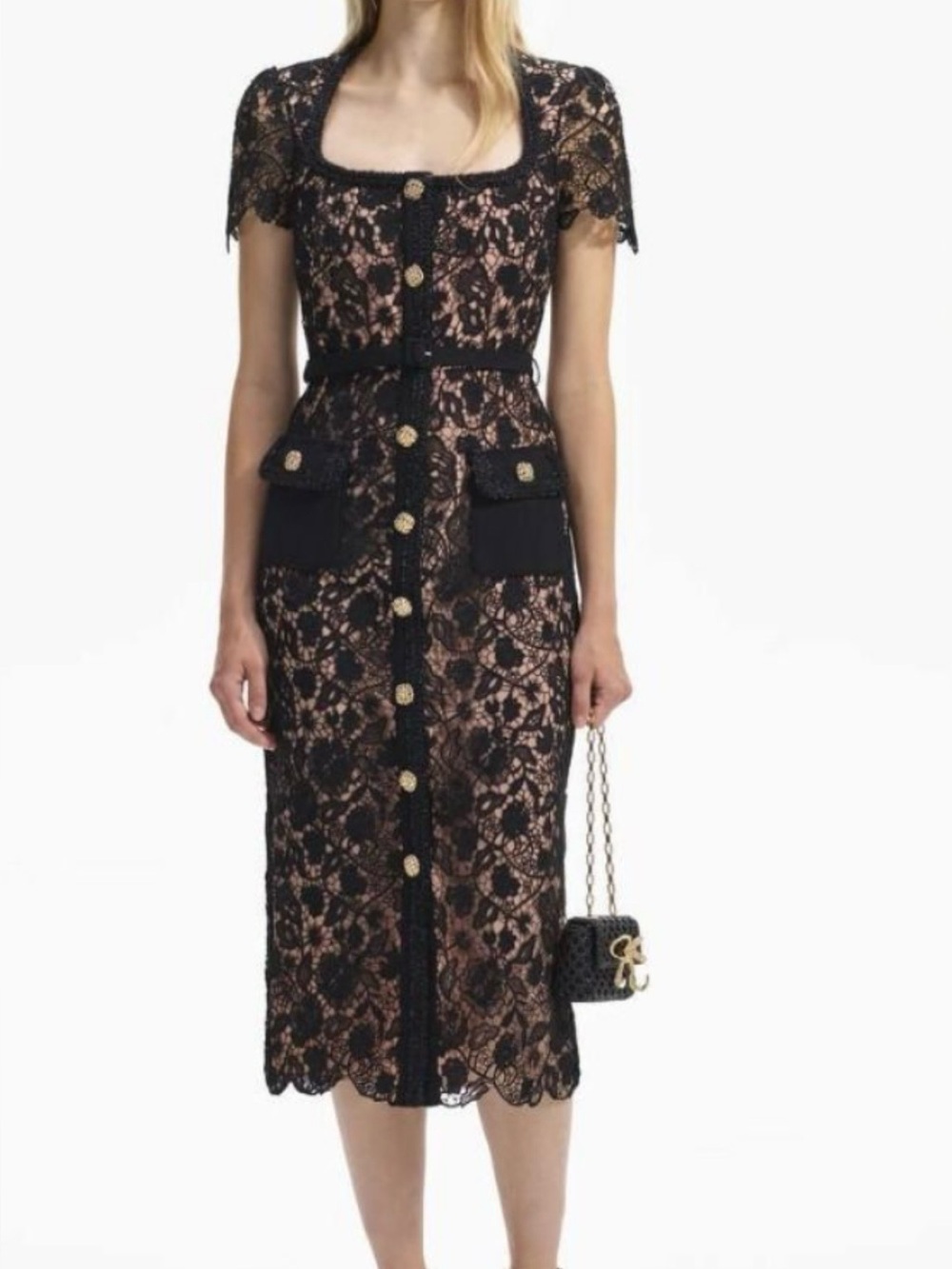 Self-Portrait Black Lace Midi Dress with Nude Lining